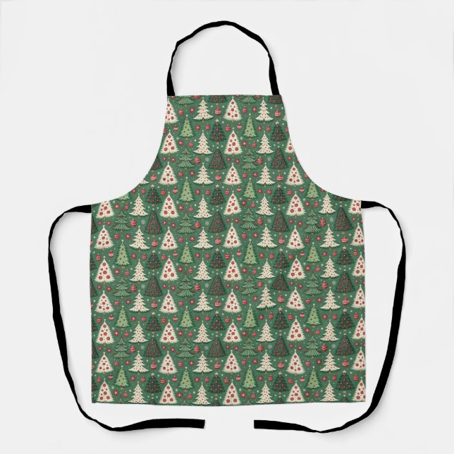 Tablier Motif Classique d'Arbre de Noël Vert pour les Fête (Recto)