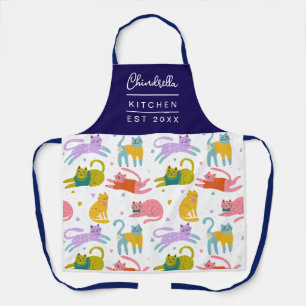 Tablier Motif coloré de chats du désert Boho avec nom pers