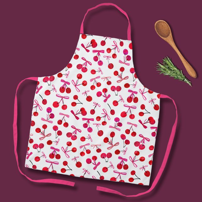 Tablier Motif Coquette Cherry & bow (Coquette cherry and bow girly pattern kitchen apron. )