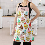 Tablier Motif Cupcake mignonne, Dessert sucré, Texte perso<br><div class="desc">Un tablier amusant avec un motif de cupcakes colorés. Ajoutez un nom ou un texte personnalisé à personnaliser. Parfait pour tous ceux qui aiment la cuisson ou la cuisine et les desserts sucrés.</div>