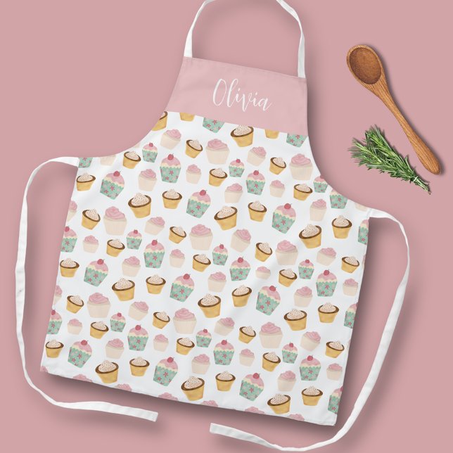Tablier Motif Cupcake personnalisé (Cute cupcake kitchen apron perfect for bakers and cooks.  Personalize with your own name or text.)