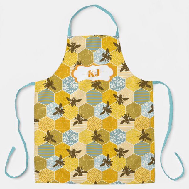 Tablier Motif d'abeille mignonne | Monogramme (Recto)