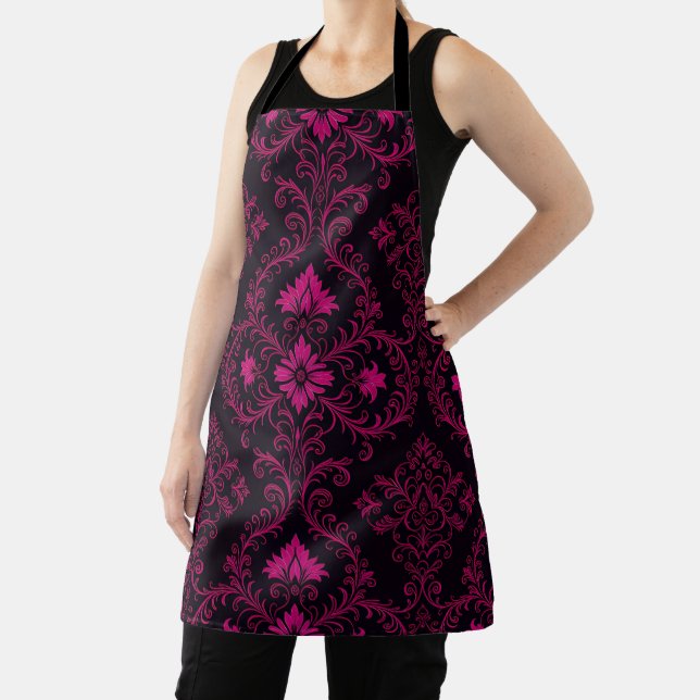 Tablier Motif damassé gothique violet et noir (Insitu)