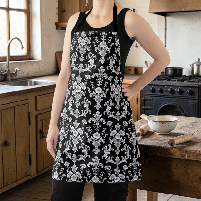 Tablier Motif damassé noir et blanc victorien (Créateur téléchargé)