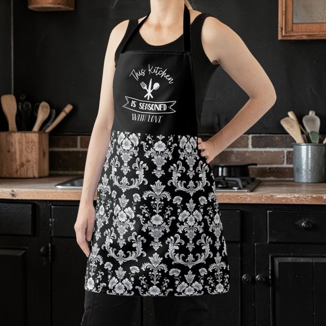 Tablier Motif damassé noir et blanc victorien (Créateur téléchargé)