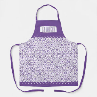 Tablier Motif damassé violet et bordures de pétoncles viol
