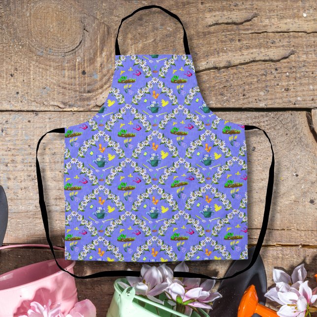 Tablier Motif Damassé Violet Jardinage (Créateur téléchargé)