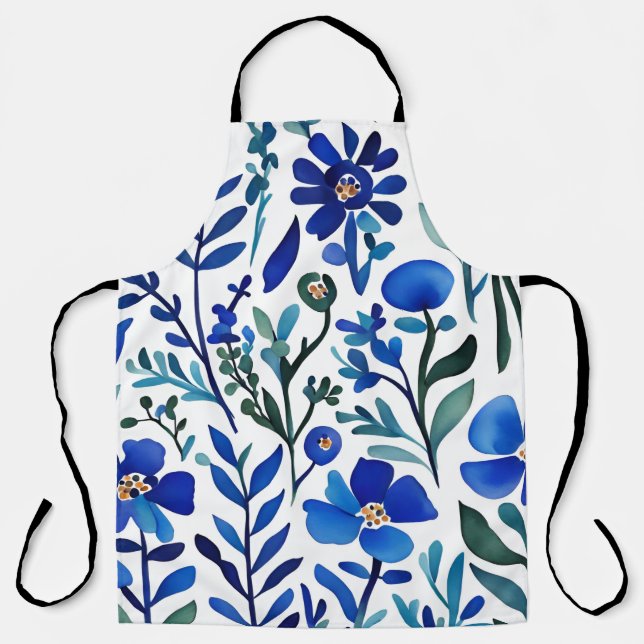 Tablier Motif d'aquarelle aux fleurs bleues (Recto)