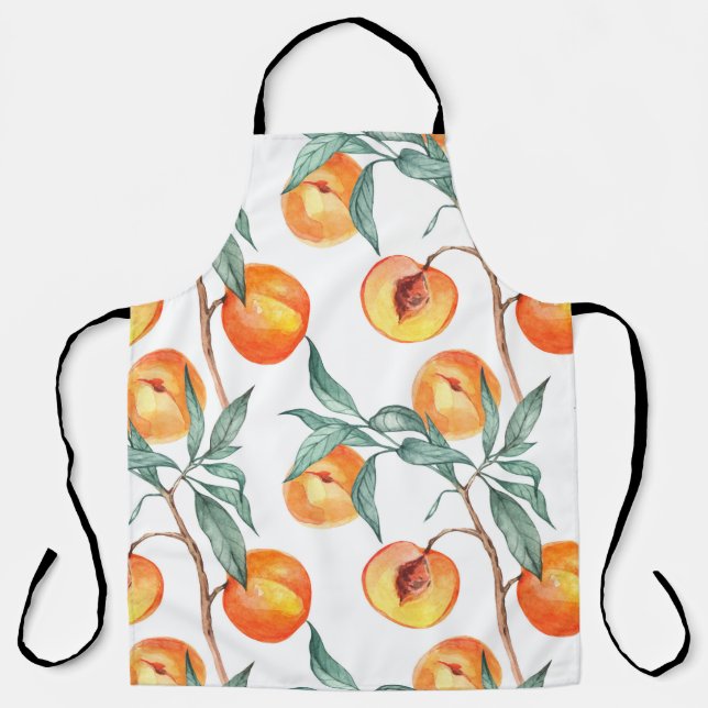 Tablier Motif d'aquarelle transparente avec pêches sur un  (Recto)