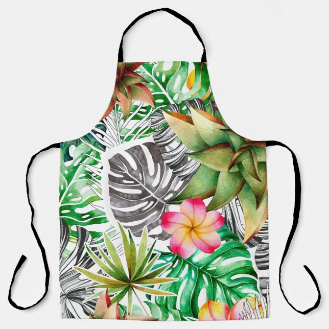 Tablier Motif d'aquarelle transparente de feuilles tropica (Recto)