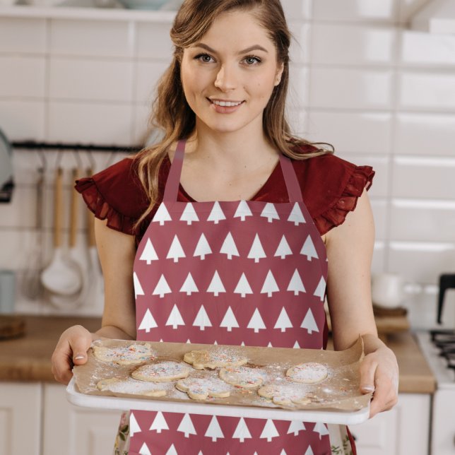 Tablier Motif d'arbre de Noël | Géométrique Scandi Rouge f (Créateur téléchargé)