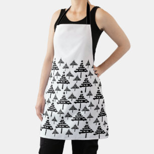 Tablier Motif d'arbre de Noël noir et blanc moderne