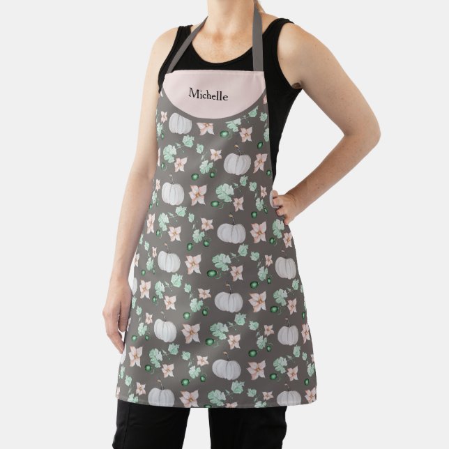 Tablier Motif d'art aquarelle Citrouille Blanche et Fleurs (Insitu)
