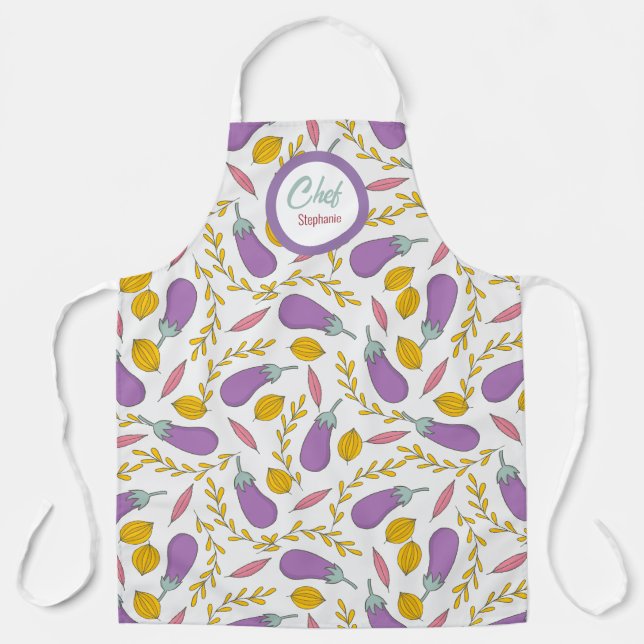 Tablier Motif d'aubergine violet amusant Personnalisé (Recto)