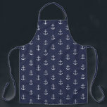 Tablier Motif de Ancre bleue de la marine<br><div class="desc">Un cadeau nautique moderne avec un motif d'ancre blanc sur arrière - plan bleu marine.</div>