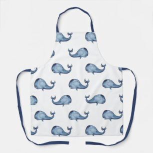 Tablier Motif de baleine bleu aquarelle. Animal marin mari