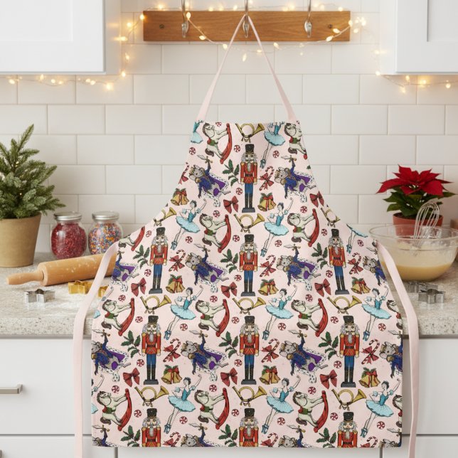 Tablier Motif de ballet de Casse-Noisette rose mignon de N (Festive Pink and Red Nutcracker Ballet Pattern Holiday Baking Apron for Her. )