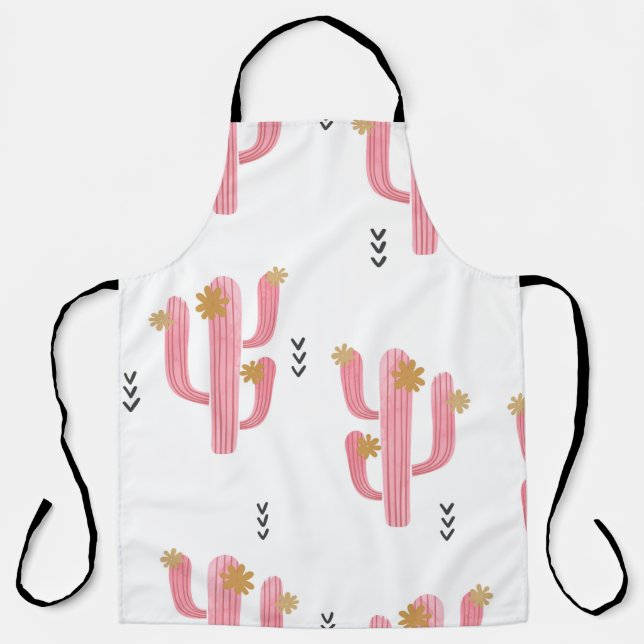 Tablier Motif de cactus à fleurs d'aquarelle transparente. (Recto)