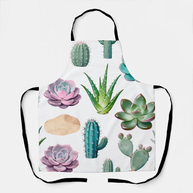 Tablier Motif de cactus succulent à l'aquarelle (Recto)