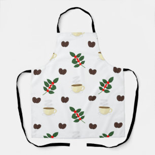 Tablier Motif de café avec haricots, tasses et caféiers