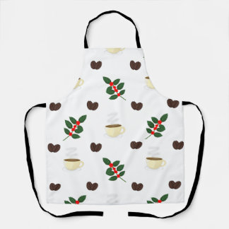 Tablier Motif de café avec haricots, tasses et caféiers