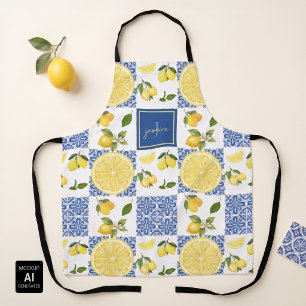 Tablier Motif de carreaux de campagne française avec monog