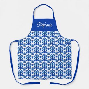 Tablier Motif de carreaux français bleu Nom personnalisé