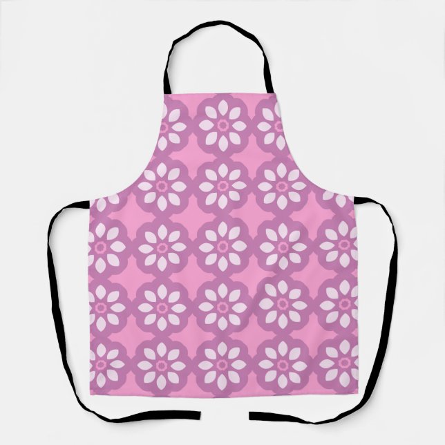 Tablier Motif de carreaux rétro Fleur rose (Recto)