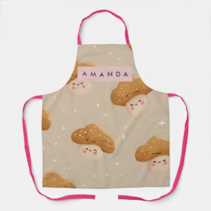 Tablier Motif de champignon souriant mignon personnalisé