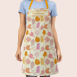 Tablier Motif de chat moderne personnalisé<br><div class="desc">Fun chaton chaton moderne motif en pêche,  rose et orange sur un arrière - plan crème. Art original de Nic Squirrell. Modifiez le nom pour personnaliser.</div>