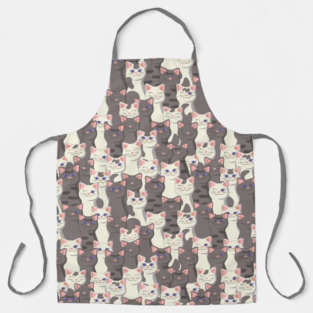 Tablier Motif de chats blancs et gris (Recto)