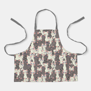 Tablier Motif de chats blancs et gris
