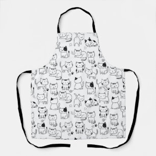 Tablier Motif de chats doodle noirs et blancs mignons
