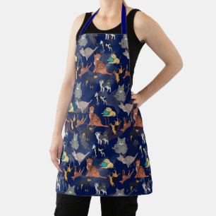 Tablier Motif de chats et de chiens sur fond noir 