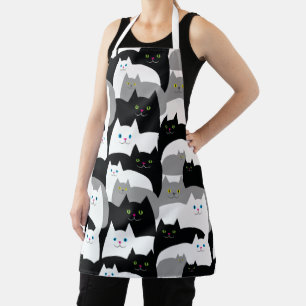 Tablier Motif de chats souriants noirs et gris et blancs