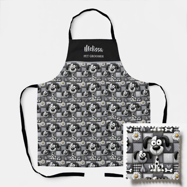 Tablier Motif de chien en patchwork noir et blanc Toilette (Créateur téléchargé)