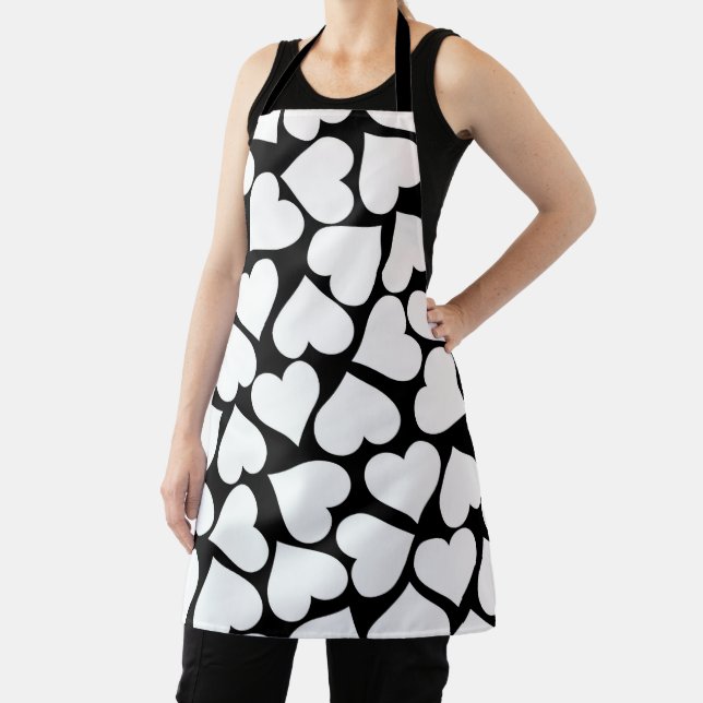 Tablier Motif de coeur noir et blanc rétro (Insitu)