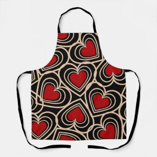 Tablier Motif de coeur simple Noir et Rouge