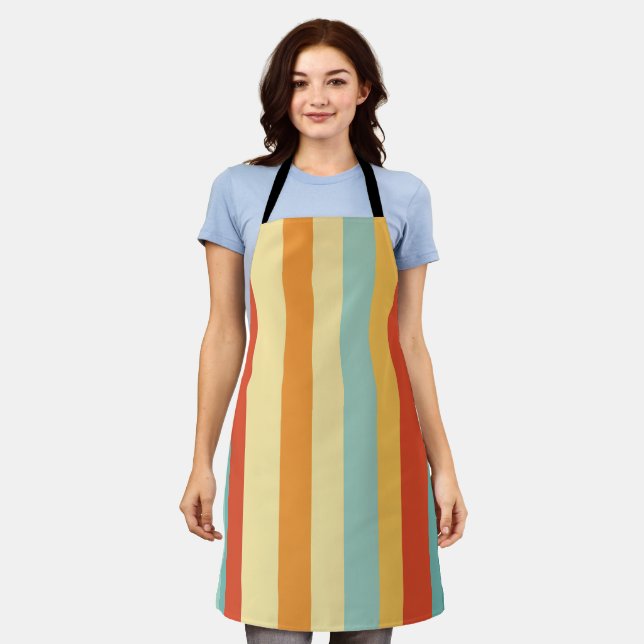 Tablier Motif de couleur rétro rayé (Porté)