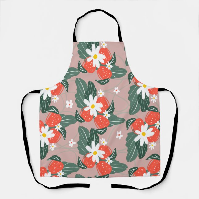 Tablier Motif de cueillette de fraises Dessiné à la main (Recto)