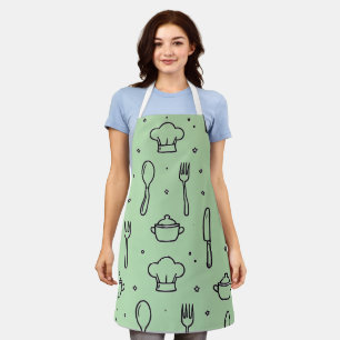 Tablier Motif de cuisine minimal noir et vert