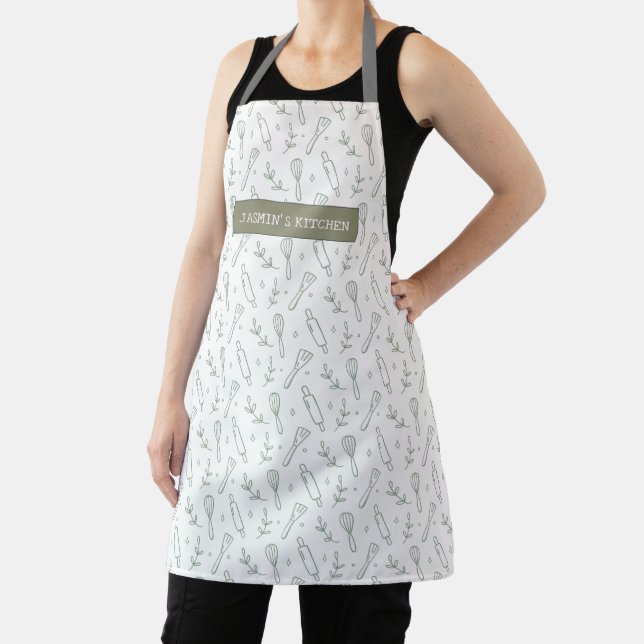 Tablier Motif de cuisson vert sauge Nom moderne (Insitu)