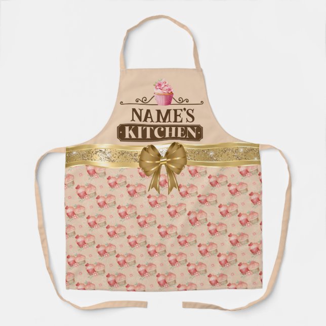 Tablier Motif de cupcake mignon, dessert sucré, texte pers (Recto)