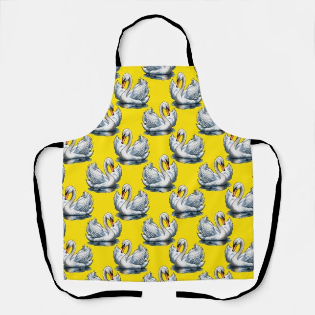 Tablier Motif de cygnes sur fond jaune  (Recto)