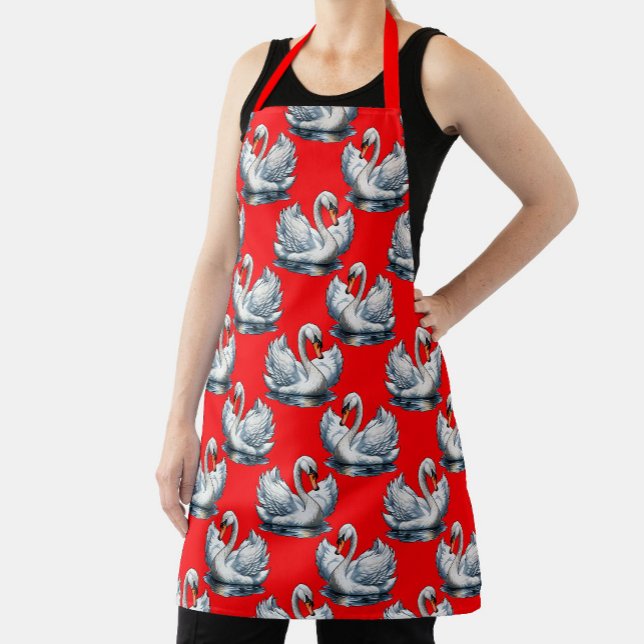 Tablier Motif de cygnes sur fond rouge (Créateur téléchargé)