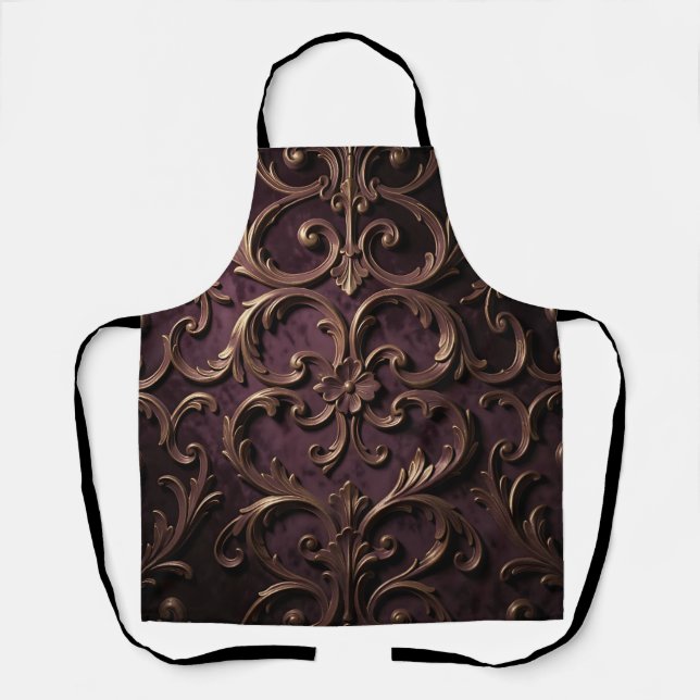 Tablier Motif de défilement baroque orné violet profond or (Recto)