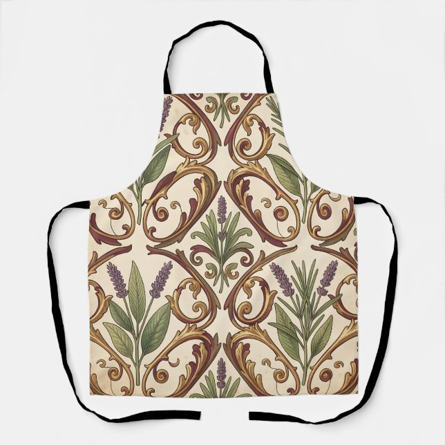 Tablier Motif de défilement or et lavande Romarin  (Recto)