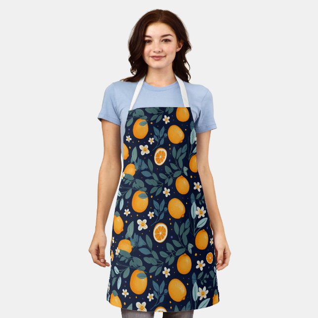 Tablier Motif de délice orange et floral (Porté)