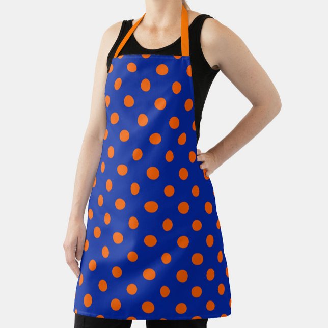 Tablier Motif de design à pois orange sur fond bleu  (Créateur téléchargé)