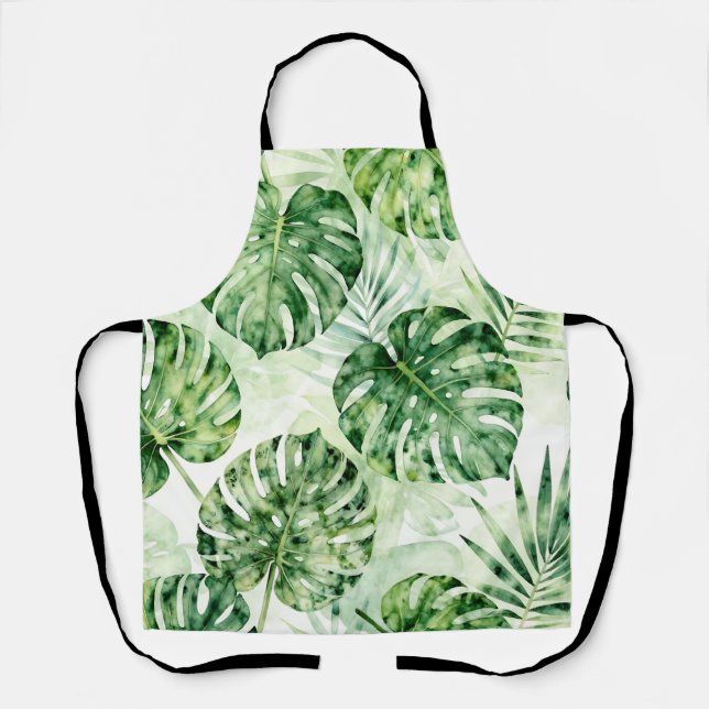 Tablier Motif de feuilles de monstera palmées tropicales à (Recto)